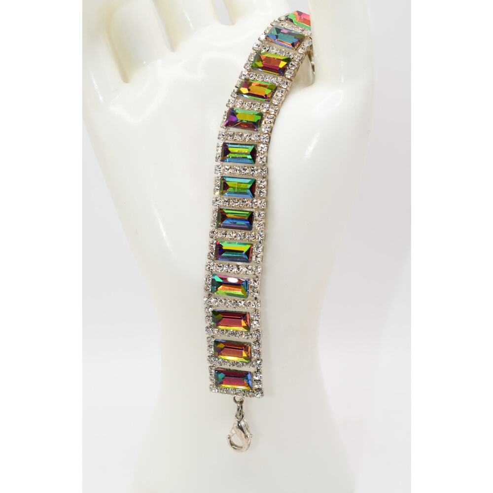 Christina Collection Rainbow Rhinestone Bracelet Silver 7-9 Inch